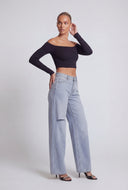 Oakleigh Slashed Wide-Leg Jeans