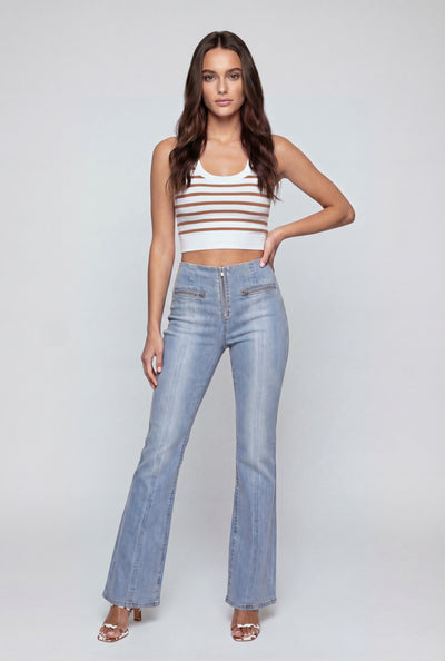 Zip Pintuck Bootcut Jeans