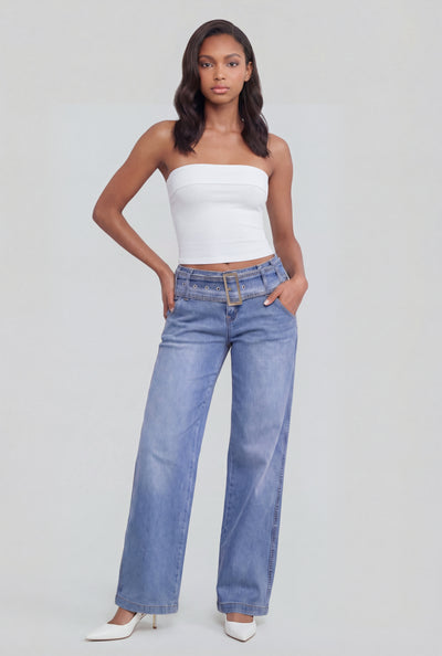 Oversized Buckle Straight-Leg Jeans