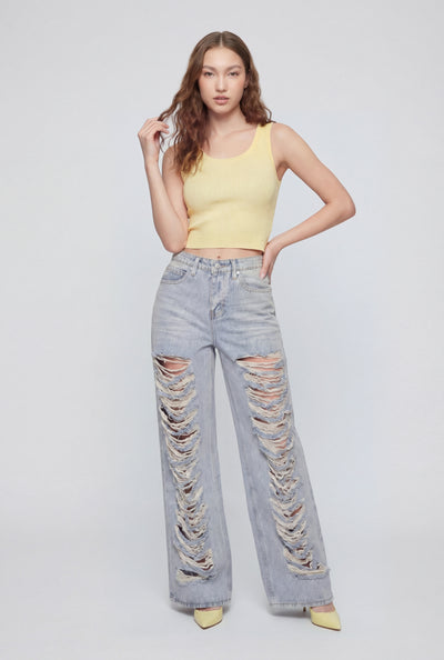 Emberly Destroyed Wide-Leg Jeans