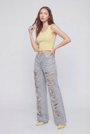 Emberly Destroyed Wide-Leg Jeans