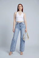 Flame Stitch Wide-Leg Jeans