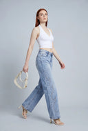 Flame Stitch Wide-Leg Jeans