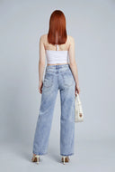 Flame Stitch Wide-Leg Jeans