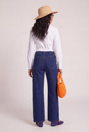 Crossover Wide-Leg Pintuck Jeans