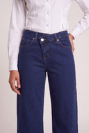 Crossover Wide-Leg Pintuck Jeans