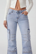 Jaliyah Stitch Detail Cargo Jeans