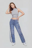 Strap Buckle Cargo Jeans