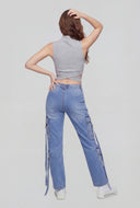 Strap Buckle Cargo Jeans