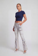 Low Rise Cargo Flare-Leg Jeans