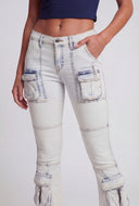 Low Rise Cargo Flare-Leg Jeans