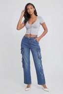 Julietta Frayed Star Cargo Jeans