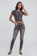 Waverly Skull Accent Skinny Ankle Jeans