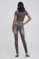 Waverly Skull Accent Skinny Ankle Jeans