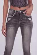Waverly Skull Accent Skinny Ankle Jeans
