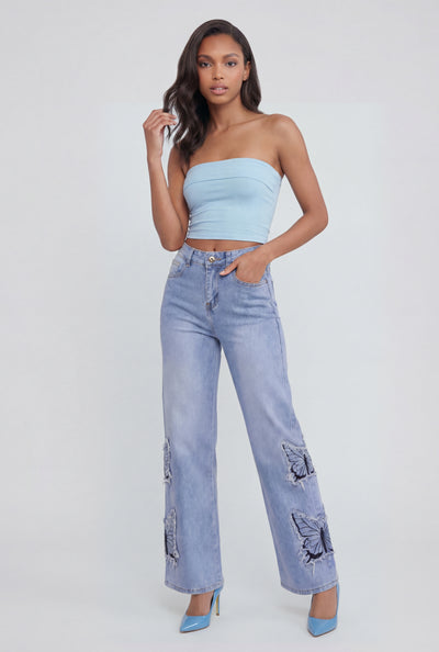 Teagan Frayed Butterfly Patch Jeans