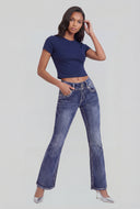 Cross Embroidered Pocket Flare Jeans
