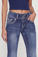Cross Embroidered Pocket Flare Jeans