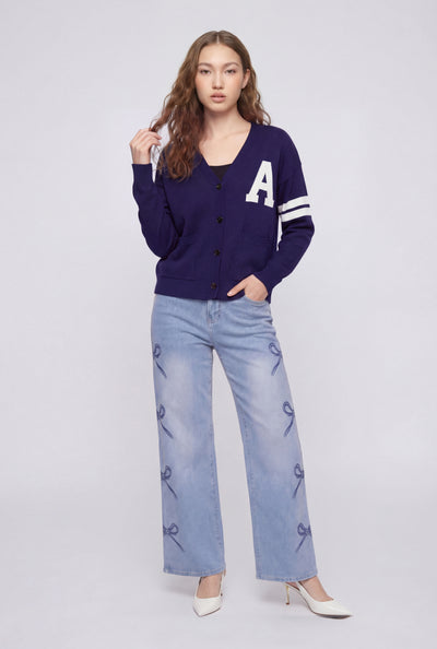 Kehlani Bow Print Wide-Leg Jeans