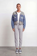 Barrel Sleeve Knit Deconstructed Denim Jacket
