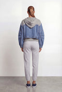 Barrel Sleeve Knit Deconstructed Denim Jacket