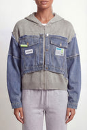 Barrel Sleeve Knit Deconstructed Denim Jacket