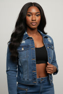 Zelia Distressed Long Sleeve Denim Jacket