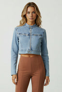 Zora Denim Zip Cropped Moto Jacket