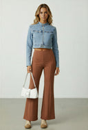 Zora Denim Zip Cropped Moto Jacket