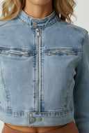 Zora Denim Zip Cropped Moto Jacket