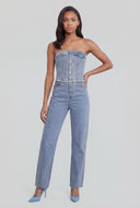 Denim Frayed Corset Jumpsuit