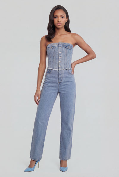 Denim Frayed Corset Jumpsuit
