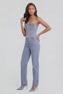 Denim Frayed Corset Jumpsuit