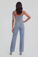 Denim Frayed Corset Jumpsuit