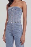Denim Frayed Corset Jumpsuit
