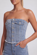 Denim Frayed Corset Jumpsuit