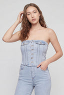 Denim Frayed Corset Jumpsuit