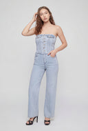 Denim Frayed Corset Jumpsuit