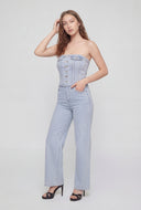 Denim Frayed Corset Jumpsuit