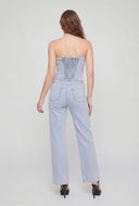 Denim Frayed Corset Jumpsuit