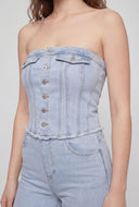 Denim Frayed Corset Jumpsuit