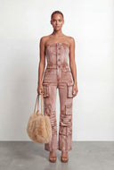 Xyla Strapless Cargo Denim Jumpsuit