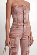 Xyla Strapless Cargo Denim Jumpsuit