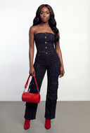 Adelaide Whiskered Strapless Denim Jumpsuit