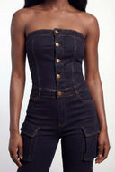 Adelaide Whiskered Strapless Denim Jumpsuit