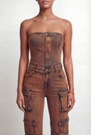 Adelaide Whiskered Strapless Denim Jumpsuit