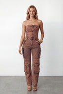 Rebekah Denim Strapless Cargo Jumpsuit