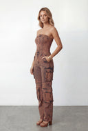 Rebekah Denim Strapless Cargo Jumpsuit