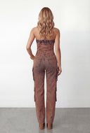 Rebekah Denim Strapless Cargo Jumpsuit