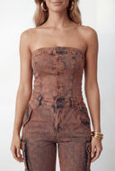 Rebekah Denim Strapless Cargo Jumpsuit